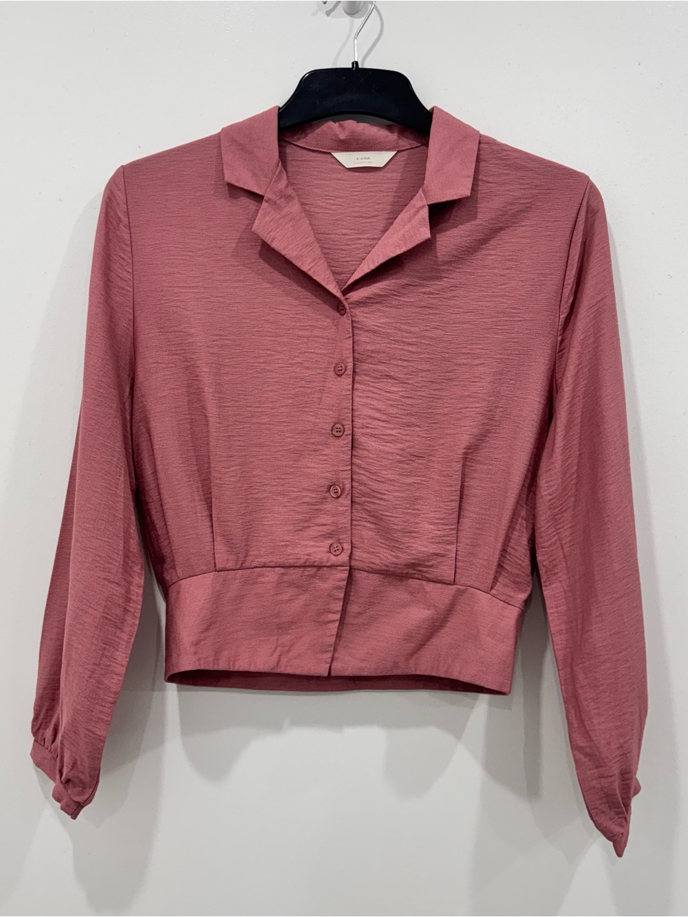 E:ann‎ Dusty Rose Textured Cropped Button Front Blouse Top | Made in Korea